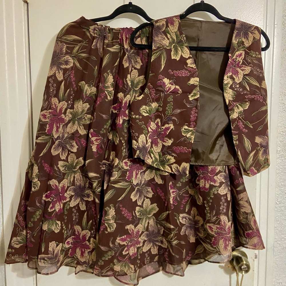 Vintage Floral sheer maxi Skirt and Vest Set